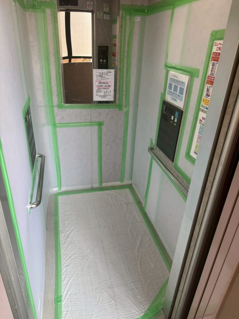 寝屋川市作業事例依頼者様の実際の現場エレベーターの養生写真画像